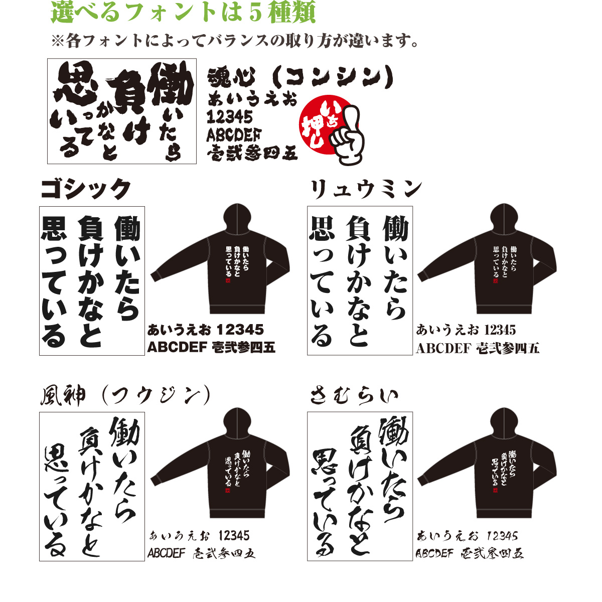選べるフォントは5種類